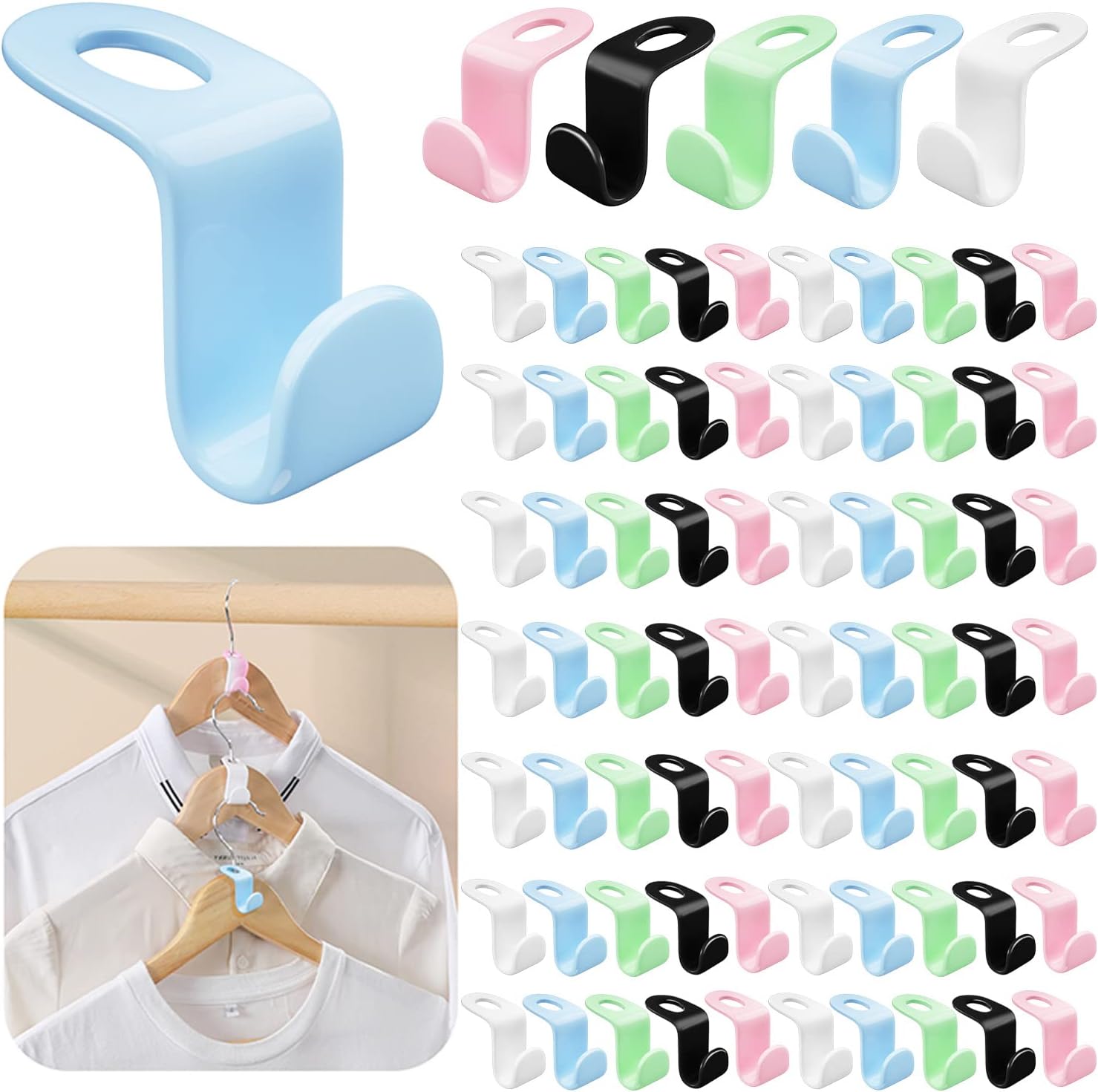 100 PCS Colorful Clothes Hanger Connector Hooks, Plastic Mini Cascading Hooks Organizer for Stack Clothes Space Saving for Closet Heavy Duty, Multicolored
