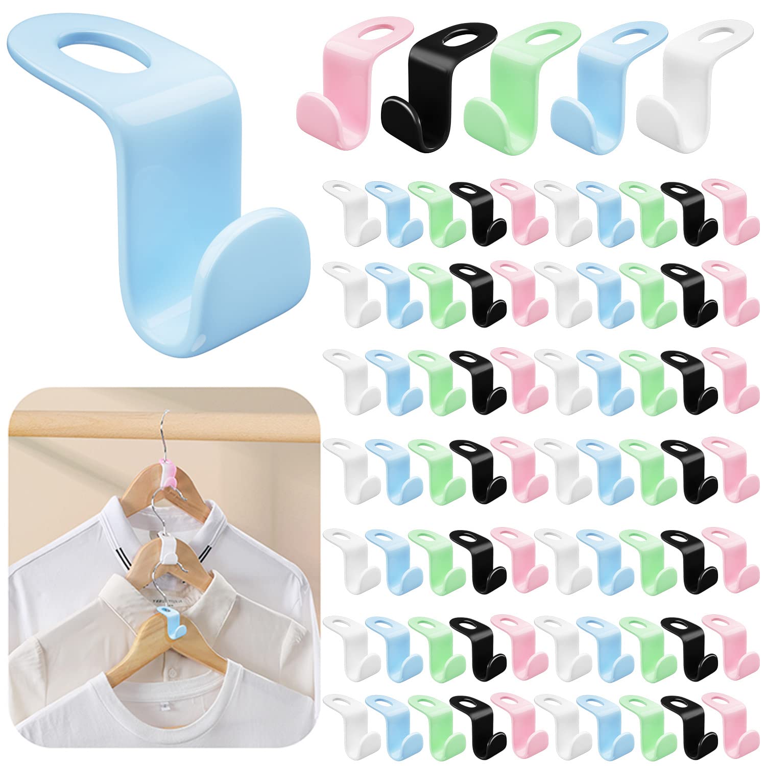 100 PCS Colorful Clothes Hanger Connector Hooks, Plastic Mini Cascading Hooks Organizer for Stack Clothes Space Saving for Closet Heavy Duty, Multicolored
