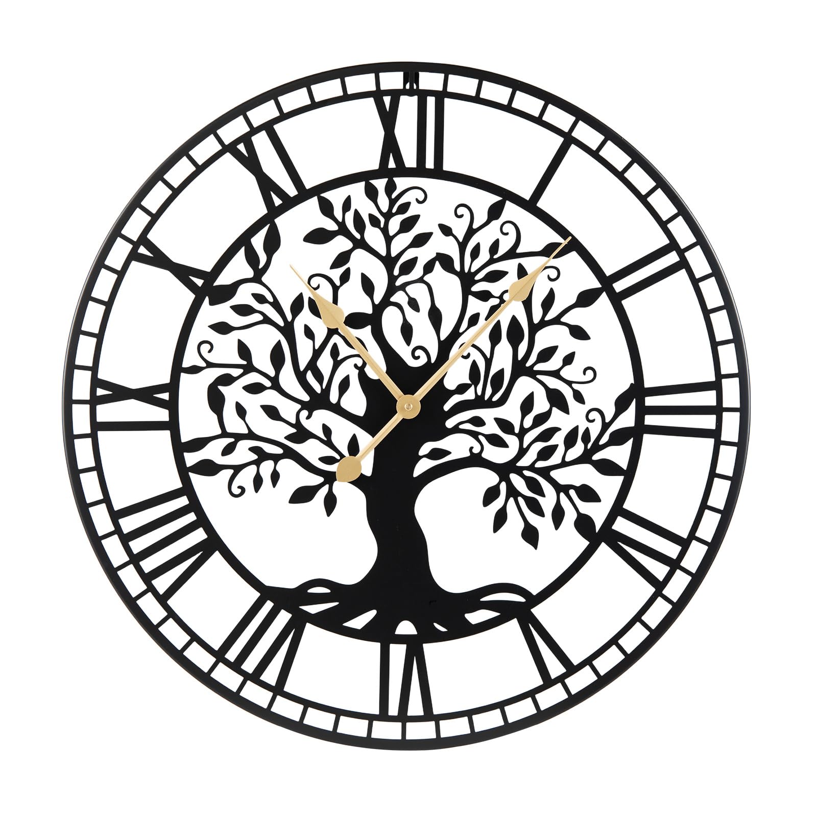 COSTWAY Orologio da Parete Grande da 68 cm, con Albero della Vita in Metallo, Orologio Decorativo Silenzioso Senza Ticchettio, per Soggiorno, Camera da Letto e Cucina, Nero