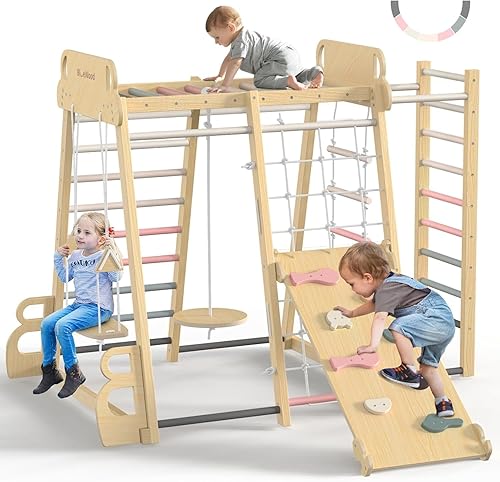 Miniatura 10 de Zona de juegos interior mejorada 9 en 1, gimnasio de la selva, juguetes de escalada para niños, filosofía Montessori estilo Waldorf, conjunto de