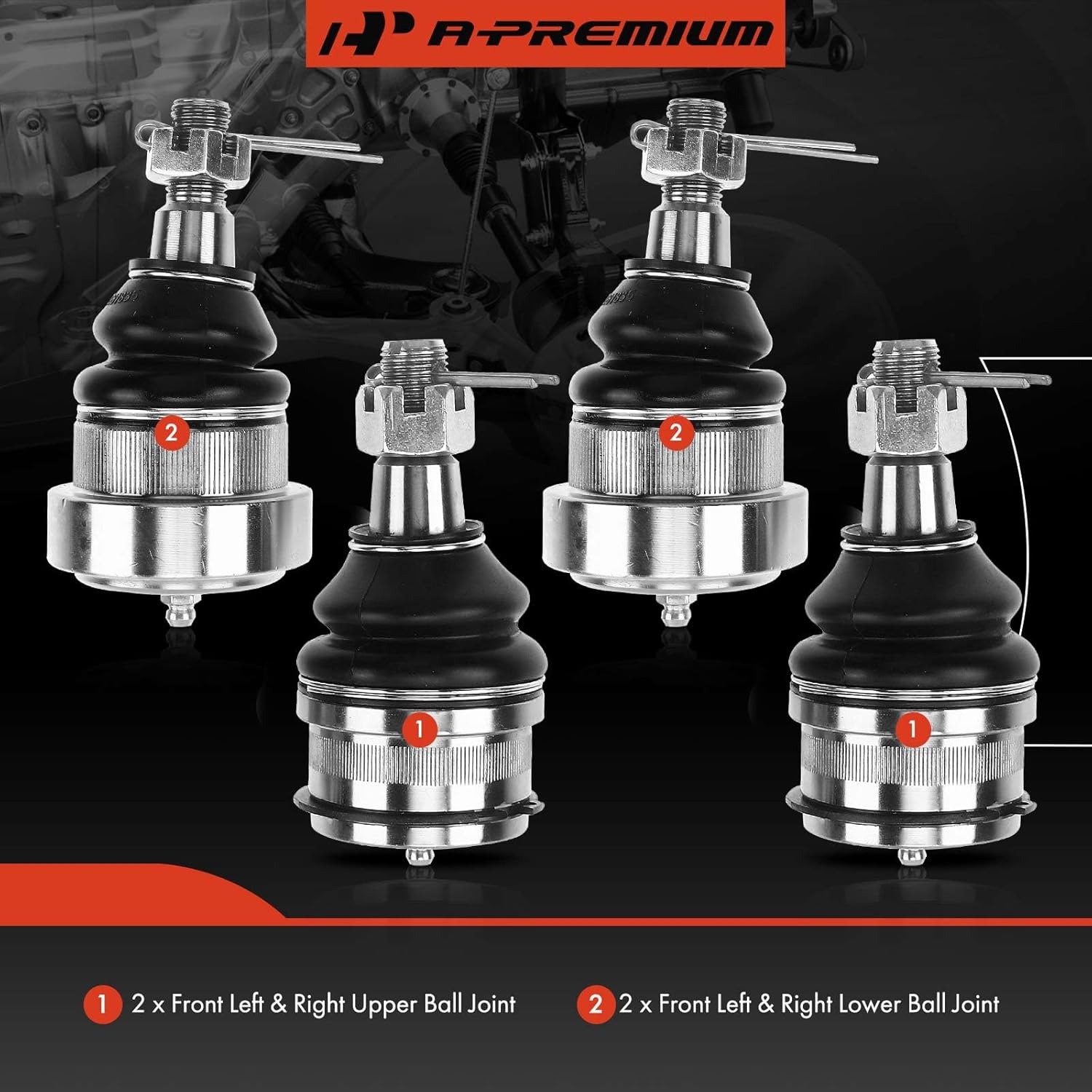 A-Premium Set of 4, Front Upper & Lower Ball Joints Kit, Compatible with Dodge Ram 1500 1994 1995 1996, RWD Only