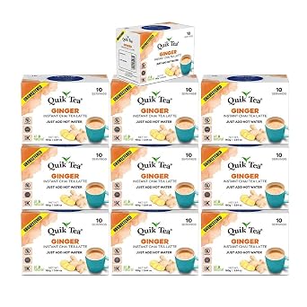 QuikTea Instant Ginger Chai Tea Latte Unsweetened, 56.4 Oz, Artisanal Indian Chai Latte Mix, Just Add Hot Water, Low Caffeine, Non-GMO, Gluten Free
