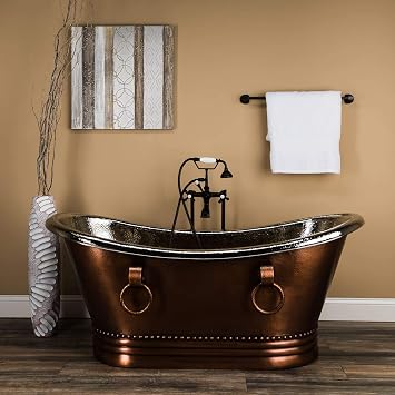 Vintage Tub & Bath Shea 62 Inch Copper Freestanding Double Slipper Bathtub - Medium Copper/Satin Nickel