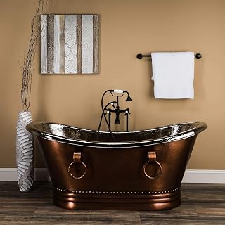 Vintage Tub & Bath Shea 62 Inch Copper Freestanding Double Slipper Bathtub - Medium Copper/Satin Nickel