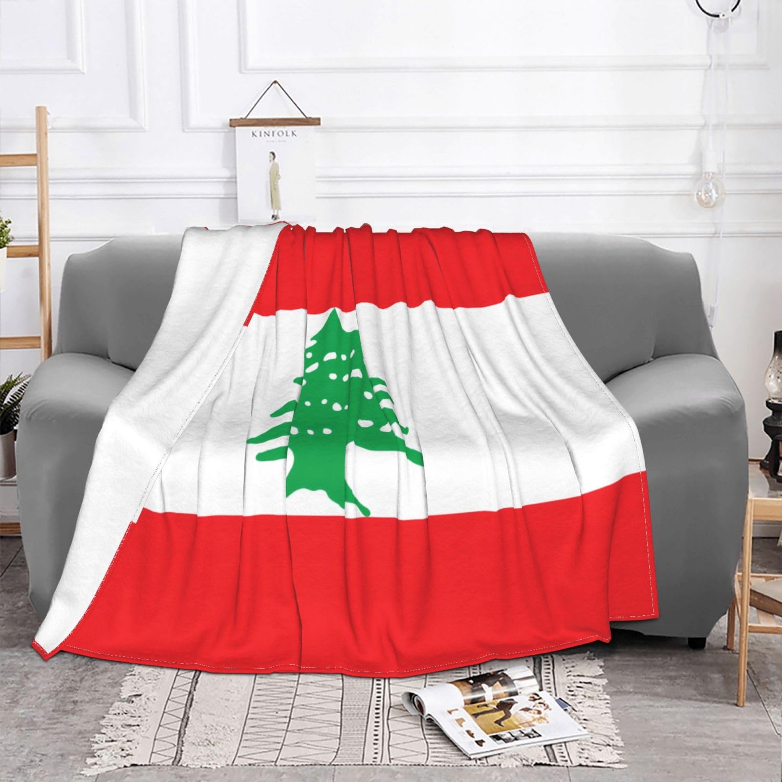 Manta de viaje portátil de 80 x 60 pulgadas, suave, resistente a las arrugas, plegable, exquisita bandera del Líbano