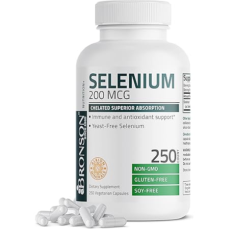 Bronson Selenium 200 mcg for Immune System, Thyroid, Prostate and Heart Health – Yeast Free Chelated Amino Acid Complex - Essential Trace Mineral with Superior Absorption, 250 Vegetarian Capsules