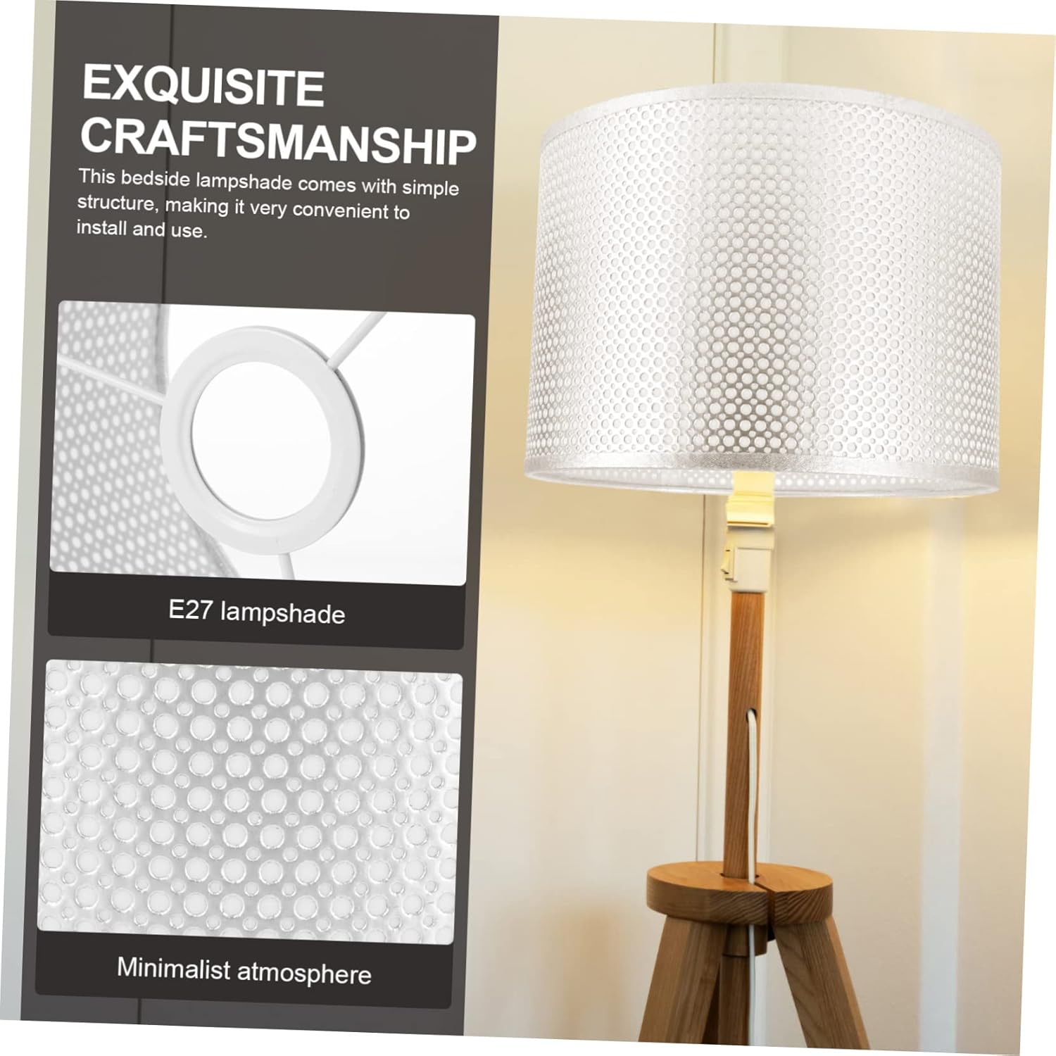 Mikikit Oval Table Lampshade Silver Cloth Material E27 Light Cover Vintage Decor