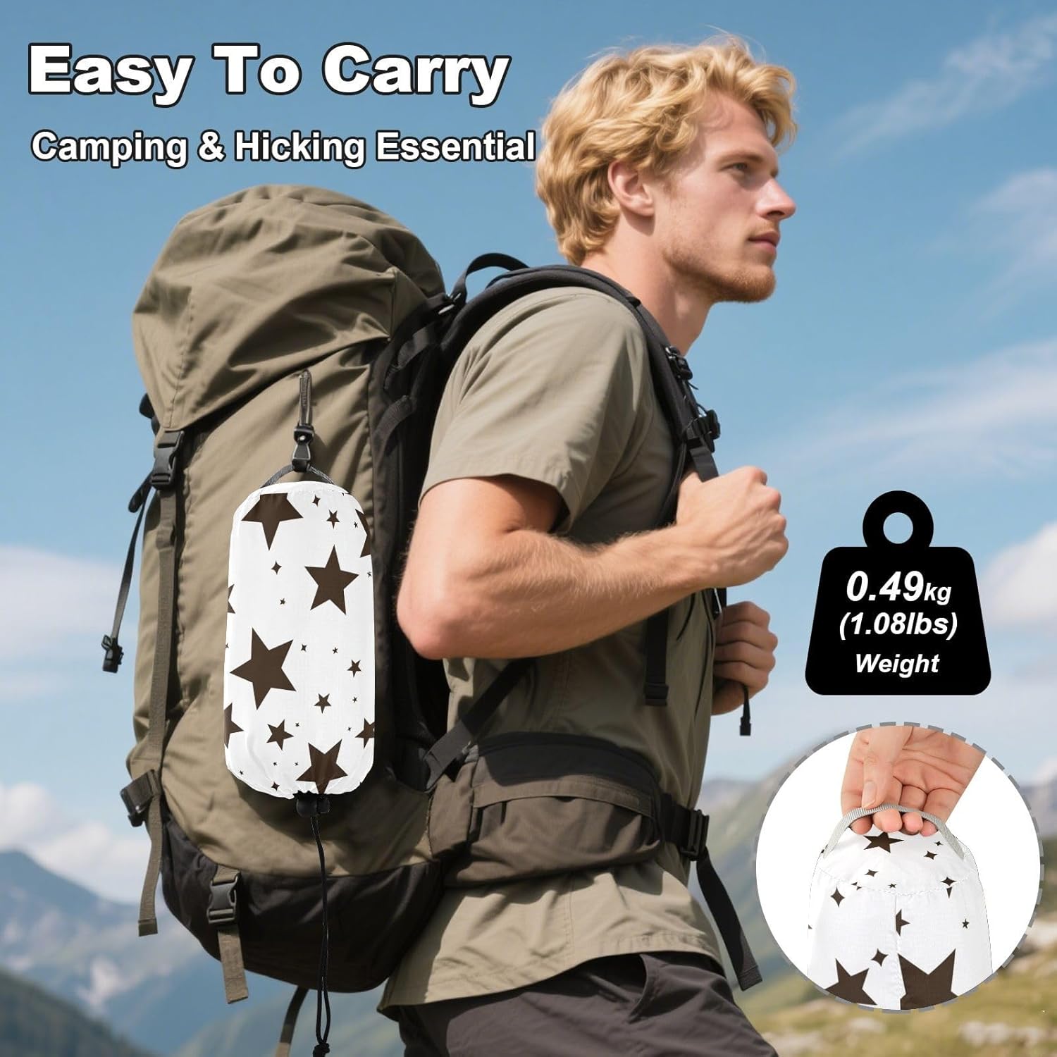 Black and White Illustration Design Stars Brown Hammocks for Camping with Tree Straps Backyard Hammock for Camping Travel Accessories