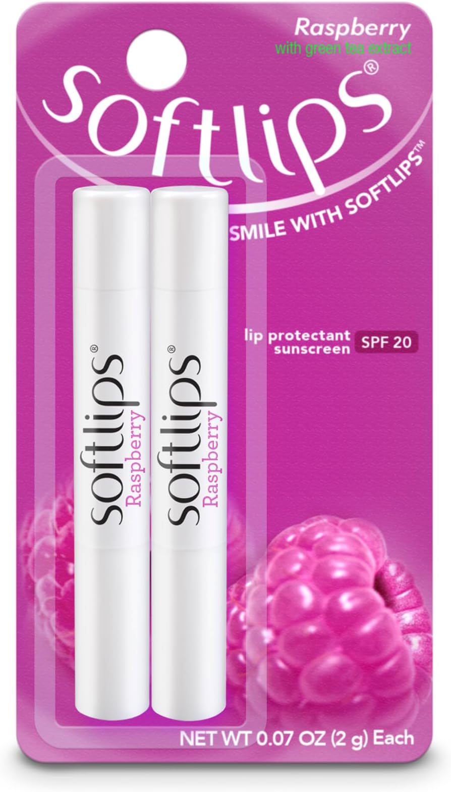 Raspberry Lip Balm with Green Tea Extract 2-Pack with SPF 20 - Hydrating Protection for Smooth, Delicious Lips