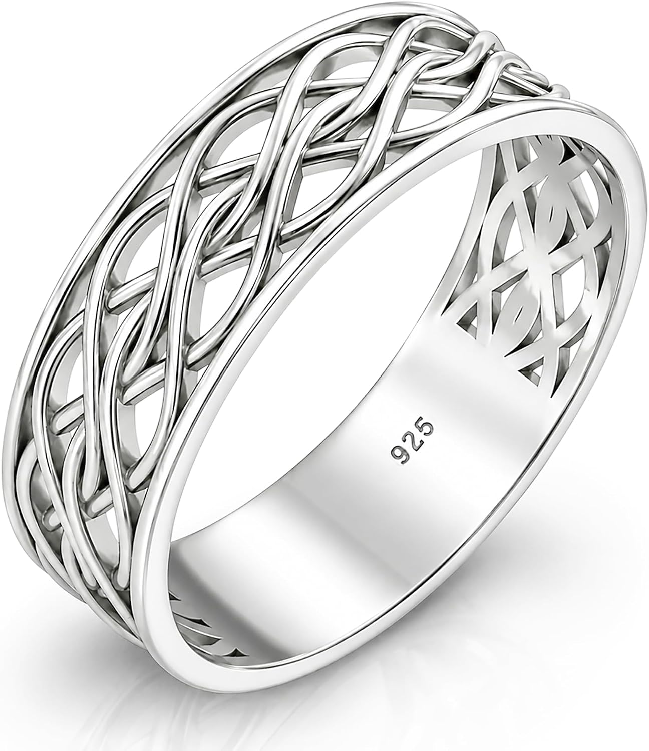 Endless Celtic Knot Ring - 925 Sterling Silver - Eternity Love Irish Wedding Bands - Unisex Woven Braided Thumb Rings for Men Women