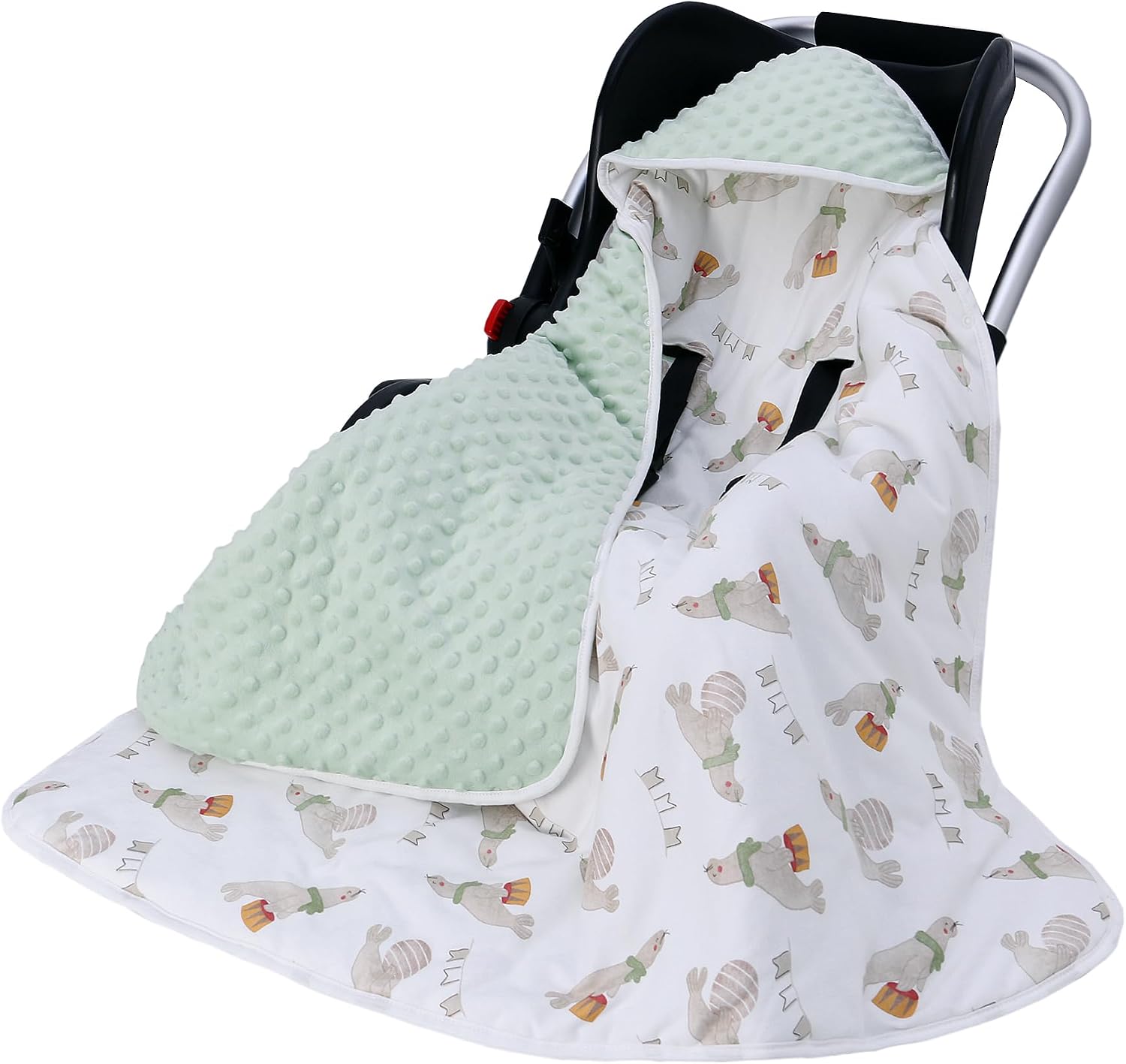 Miracle Baby Car Seat Swaddle Blanket, 2.5 TOG Breathable Cotton Stroller Blanket with 3-Point Harness, Soft Minky Dot Wrap for Infant Boy Girl, 35.4"x35.4"