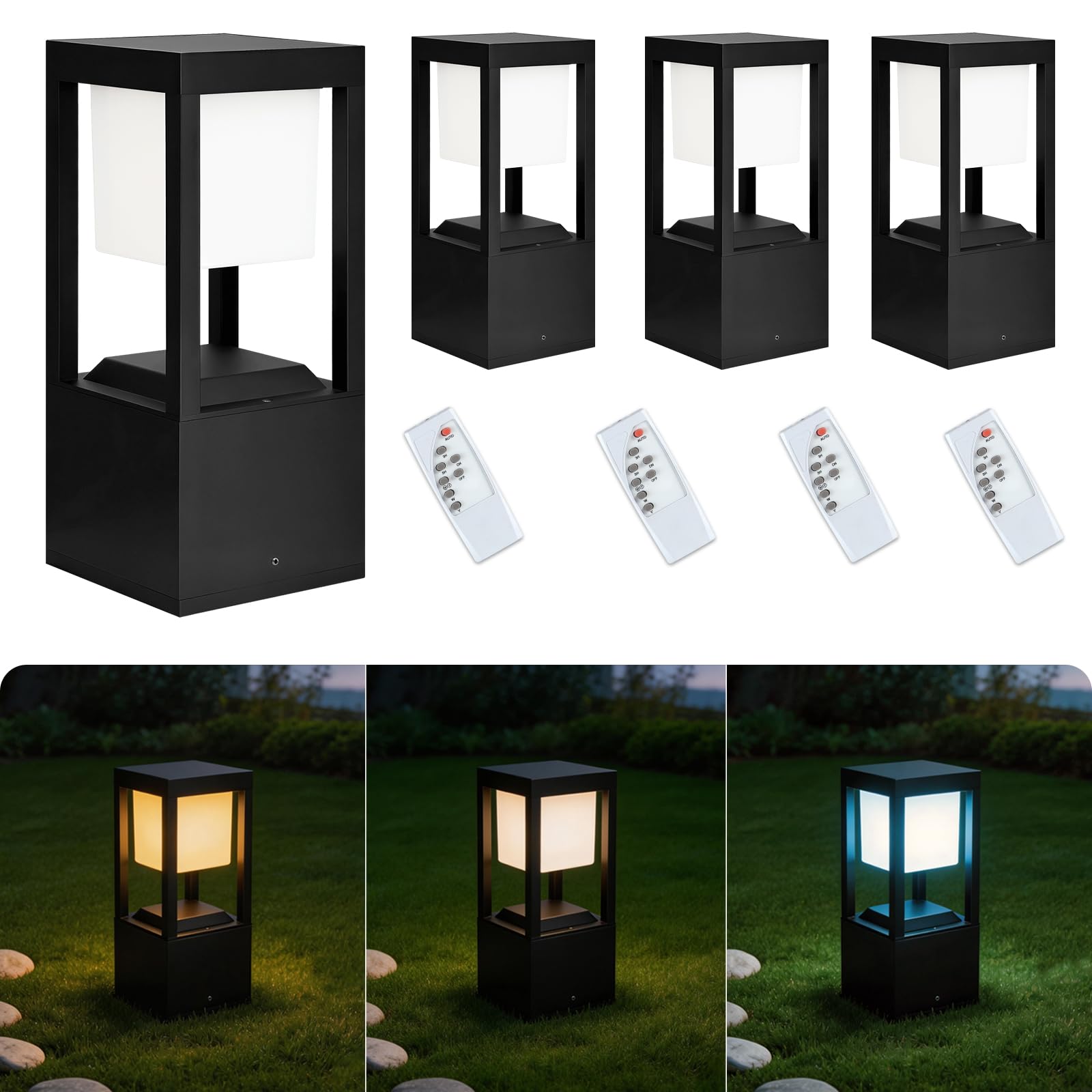 Solar Floor Lamp Outdoor Waterpoorf Modern Die-cast Aluminum Led Lanterns for Patio Porch Bollard Landscape Lighting for Garden