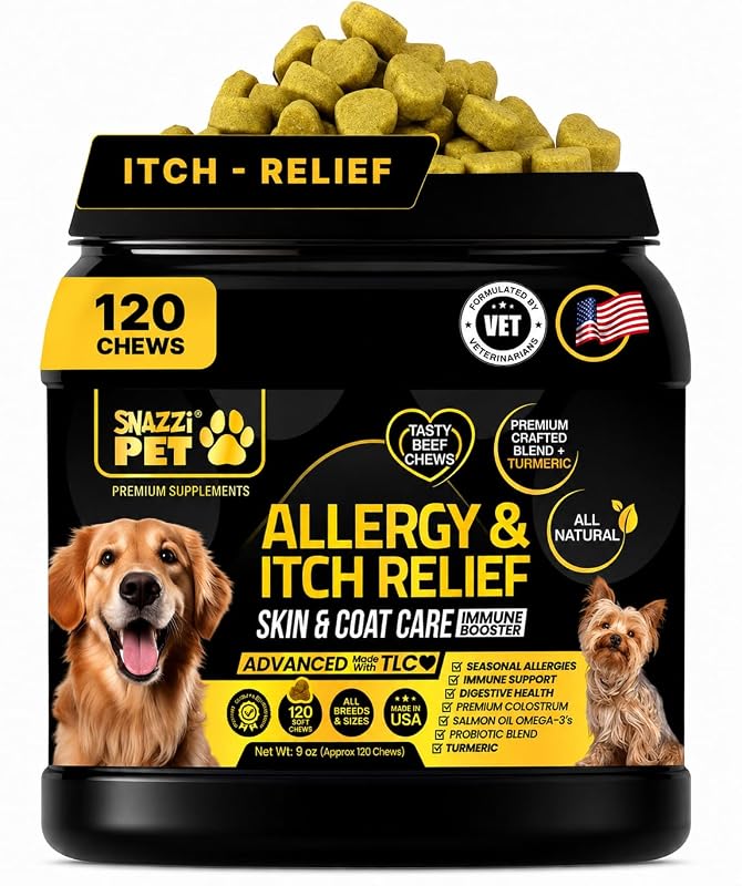 Suplemento mastigável para cães com Ômega 3, cúrcuma, colostro e probióticos Snazzi Pet, sabor carne, 120 unidades