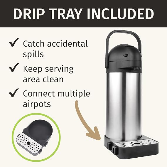 Coffee Carafe with Pump & Drip Tray - 74oz / 2.2L, Thermal Water Dispenser