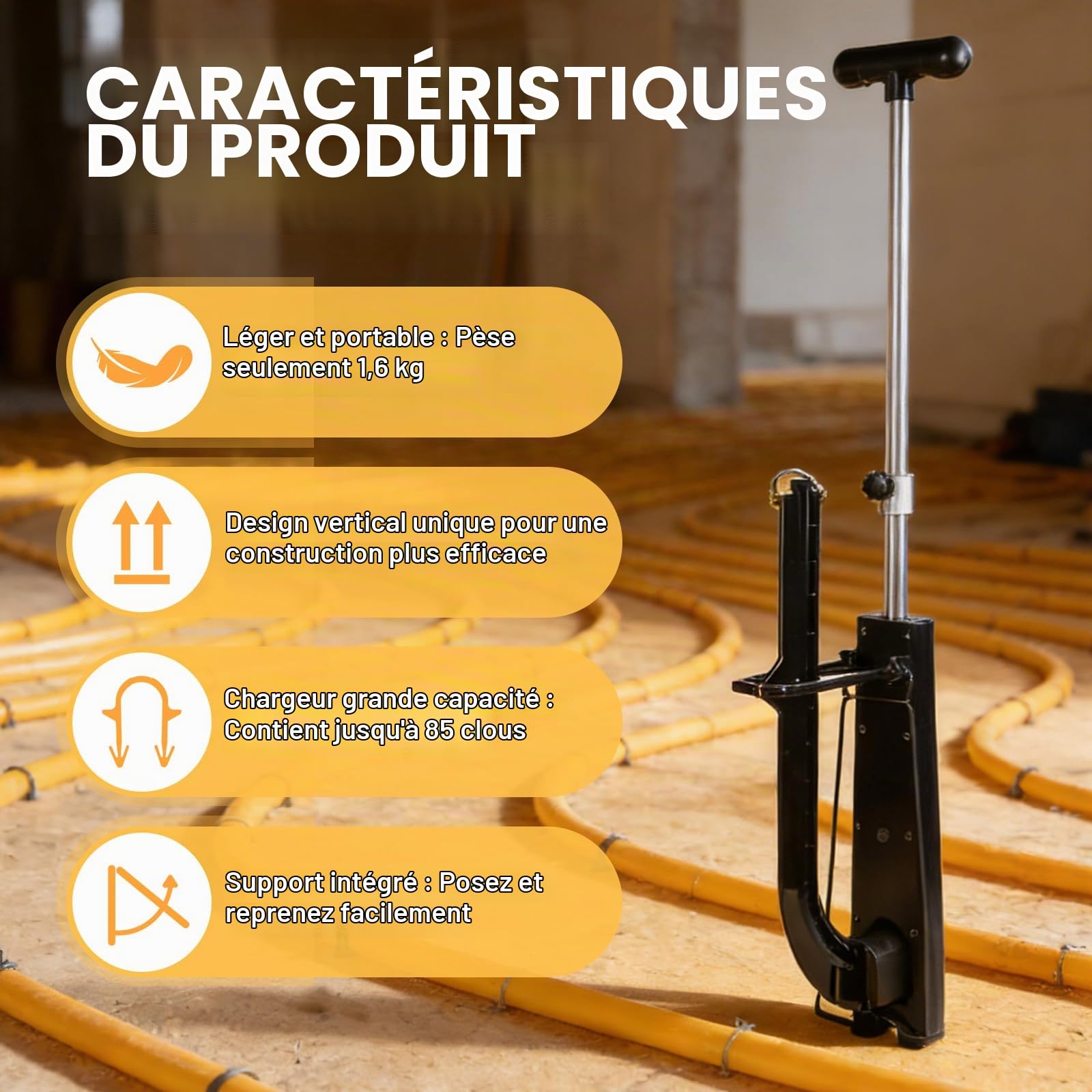CPROSP Agrafeuse Plancher Chauffant Compatible avec Agrafes de 40-50 mm | Pour Tubes Plancher Chauffant 90 cm; Agrafeuse pour Chauffage au Sol pour Tubes Ø 14-20 mm