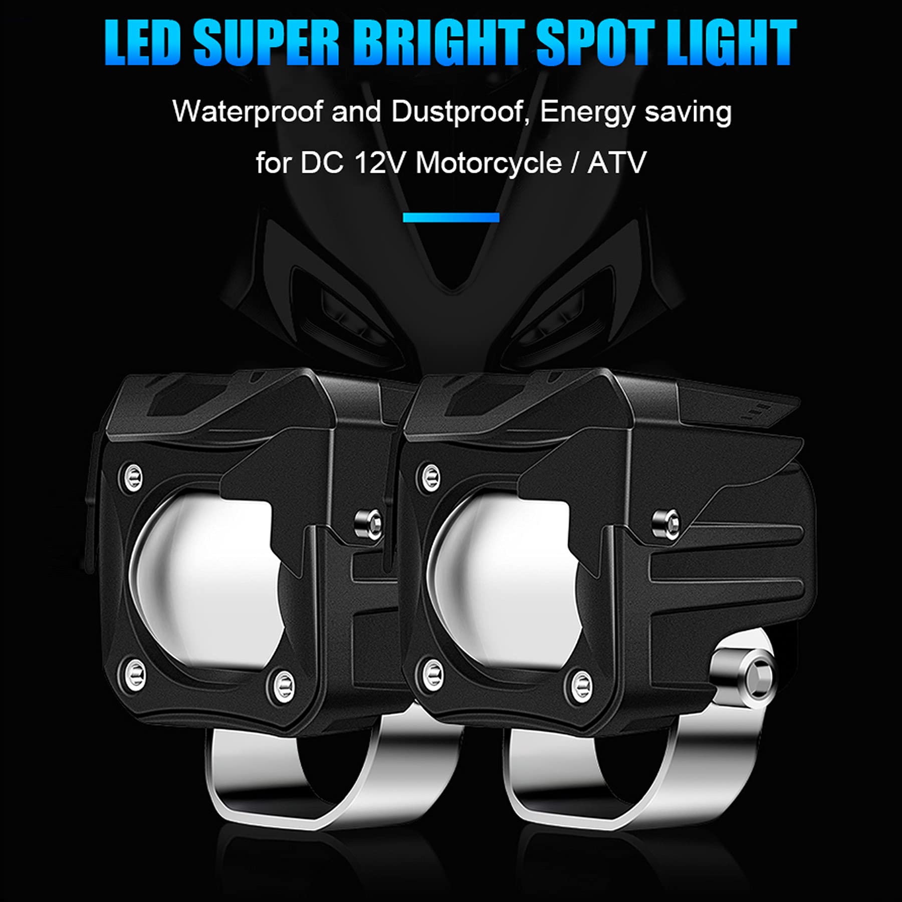 AUTOPOWERZ Headlight LED Work Light Fog Lamp Dual Color Motorcycle Lights Spot Light High beam/Low beam(12-80V DC - 60W)