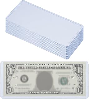 PATIKIL Dollar Bill Holders Transparent Money Sleeves Clear Currency PVC Protectors, 20 Pcs Top-Insert Hard Plastic Cash Holder Waterproof for Banknotes Stamp Collecting, 6.8 x 3" Blue
