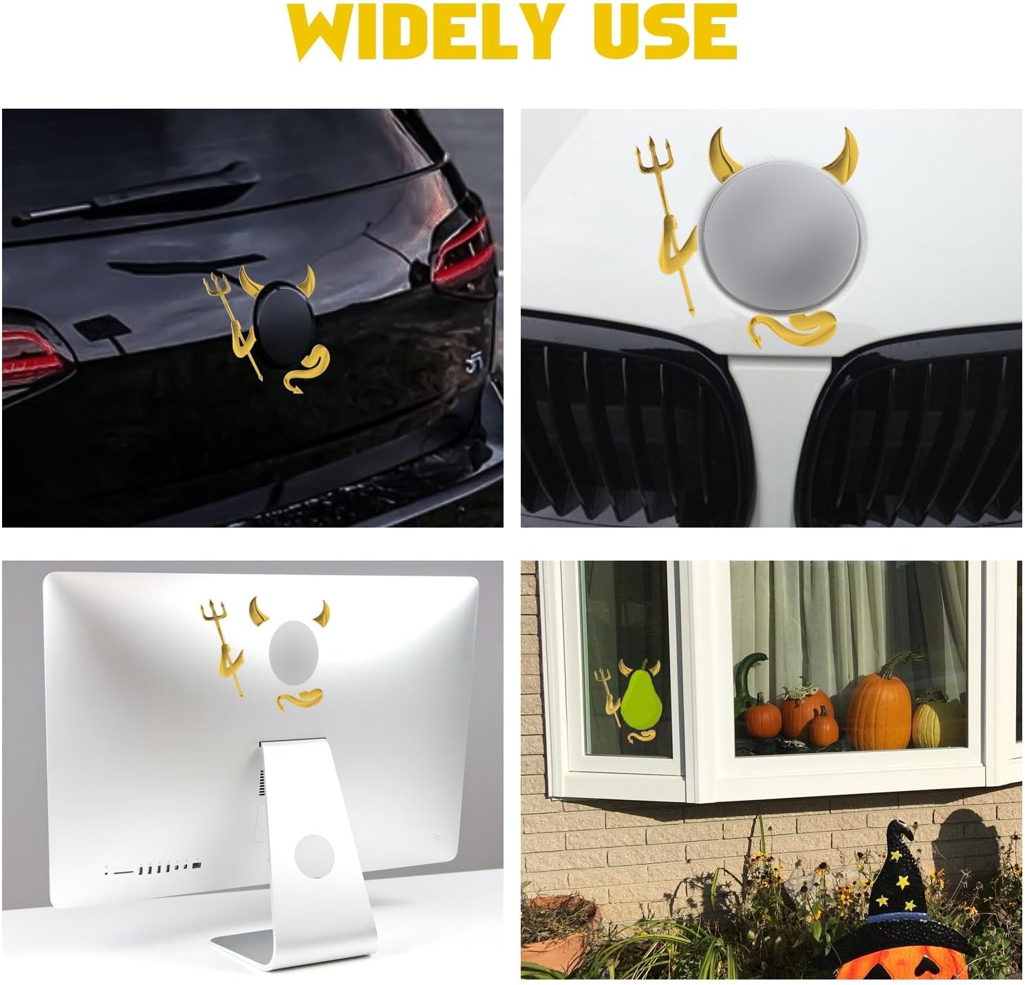 x xotic tech Cute 3D PVC Devil Style Demon Sticker, Auto Car Emblem Decal Decoration Waterproof Self-Adhesive Car Logo Sticker Universal Fit (Gold) image 5