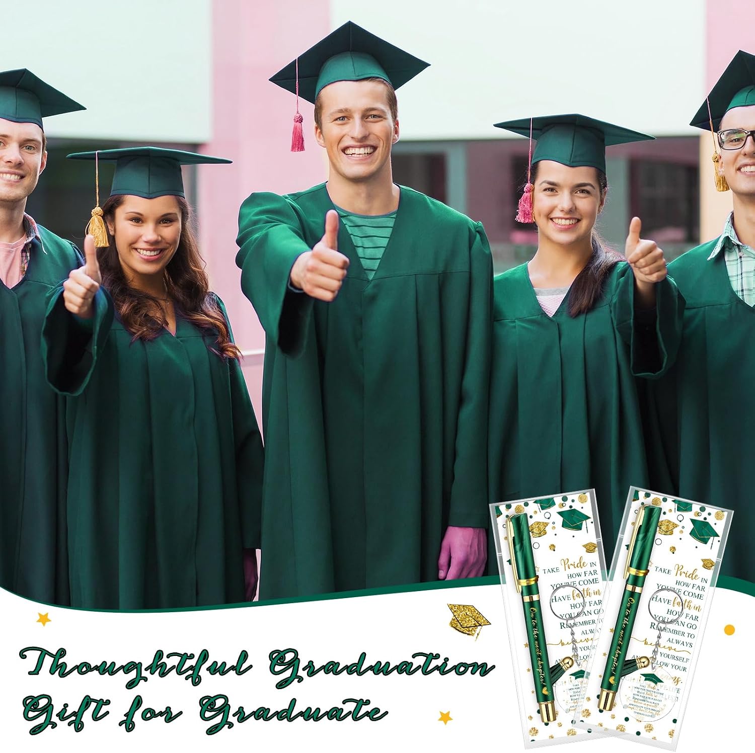 Motiskyy 25 Set Graduation Gifts Party Favor, Class of 2026 Graduation Gifts Bulk Include Ballpoint Pens Positive Cards Acrylic Keychains with Tassel for Middle Senior School Party Supplies (Green)