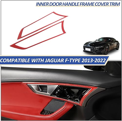 Miniatura 5 de Daeiclru Cubierta de marco de fibra de carbono real para manija interior de puerta, compatible con Jaguar F-TYPE 2013-2022, calcomanía para manija