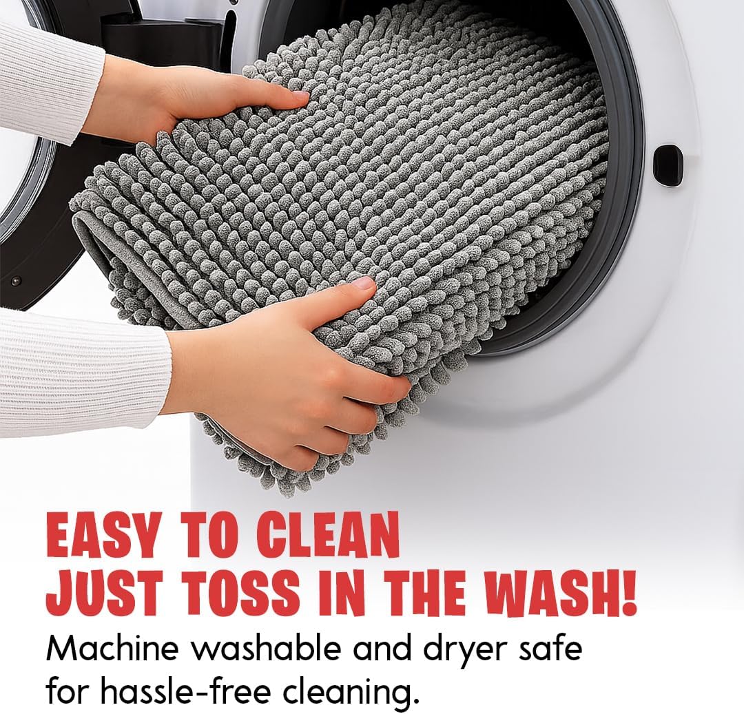 MudGuard Mat™ Dog Door Mat for Muddy Paws, Super Absorbent Microfiber, Non-Slip Indoor Mat, Quick Dry Chenille Mud Mat for Dogs & Entryway, Washable, Grey 19" x 30" - Image 5