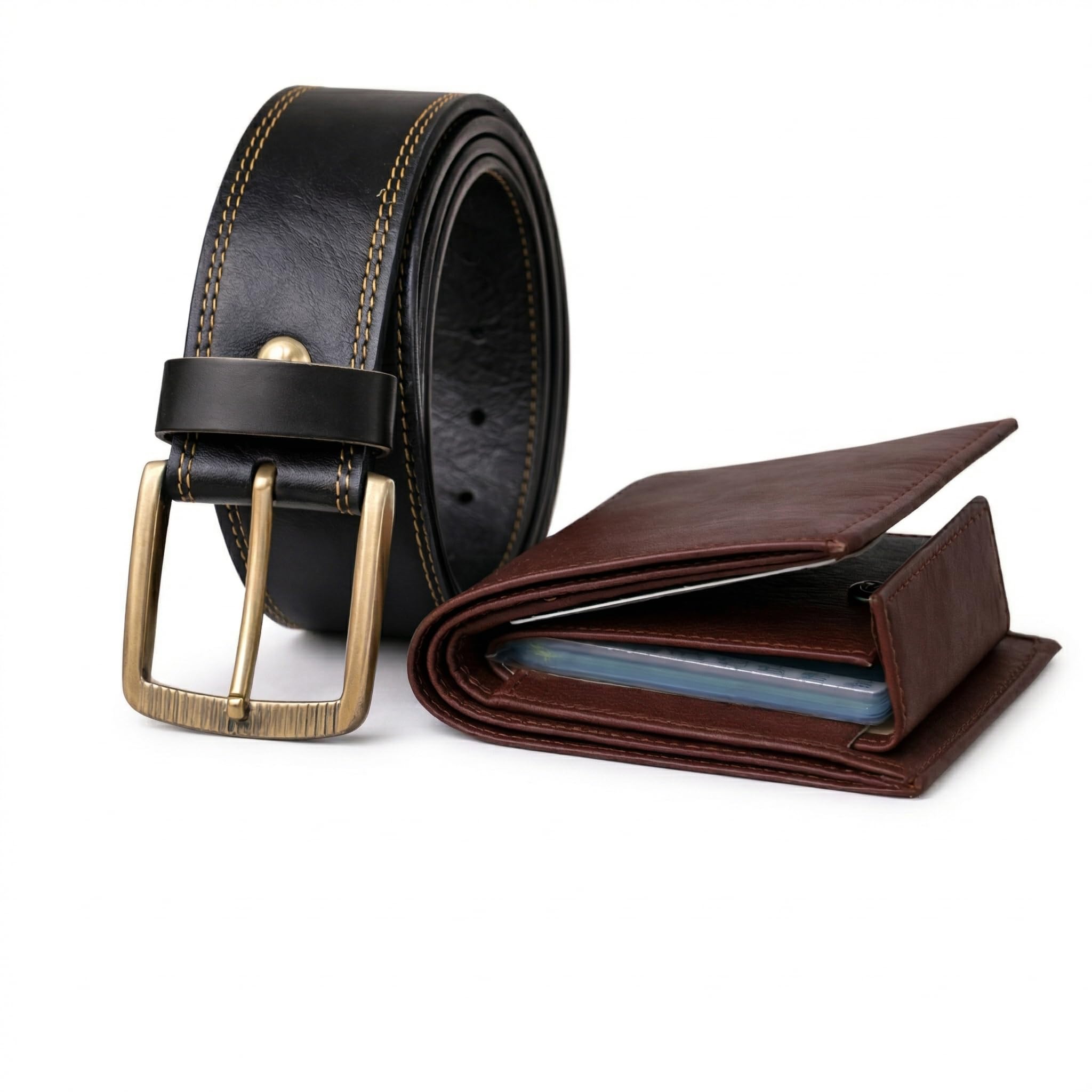 Men Forest Green Canvas Belt with Golden Royal Crest Buckle & Tan Wallet-image-17