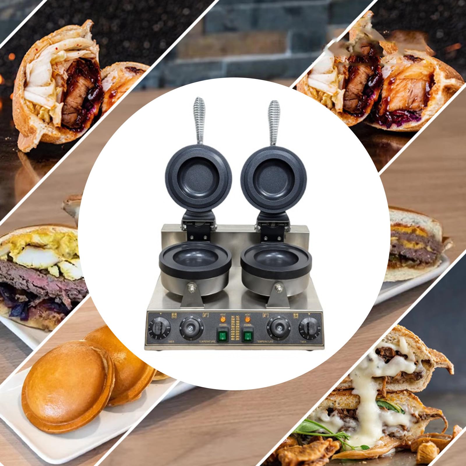 MáQuina para Hacer Hamburguesas UFO, MáQuina EléCtrica para Hacer SáNdwiches UFO De 1300 W/2600 W, con Temperatura Y Temporizador Ajustables, para Comedores, Cocinas, Restaurantes DoubleHead