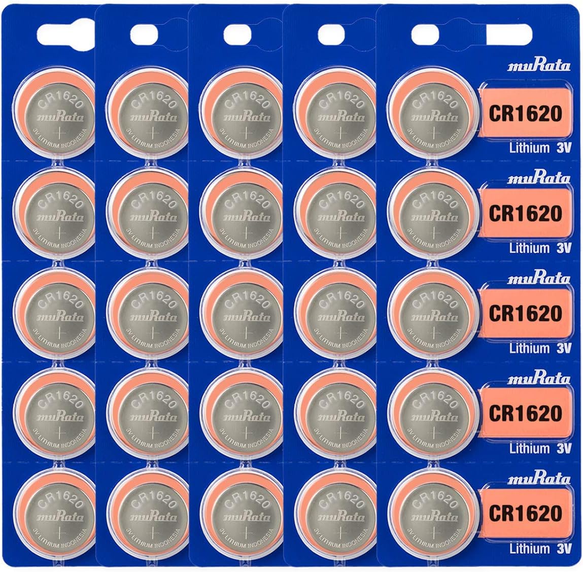 Murata CR1620 Battery DL1620 ECR1620 3V Lithium Coin Cell (100 Batteries)