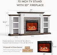 Vista 7 de Chimenea eléctrica de 72 pulgadas con chimenea, soporte de TV para televisores de hasta 80 pulgadas, centro de entretenimiento de granja con Blanco