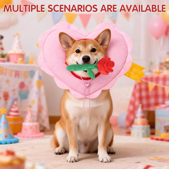 Disfraz para Perro EXPAWLORER San Valentín con Diadema de Corazón y Juguete Rosa miniatura 5