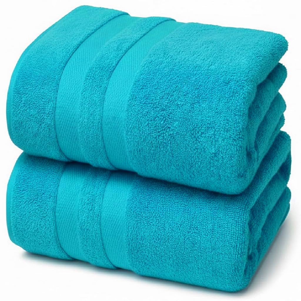 Pack of 2 Large Jumbo Bath Sheets 100% Egyptian Cotton -550GSM Super Absorbent Quick Dry Luxury Soft Big Bathroom Towels Set (Teal/Turquoise)