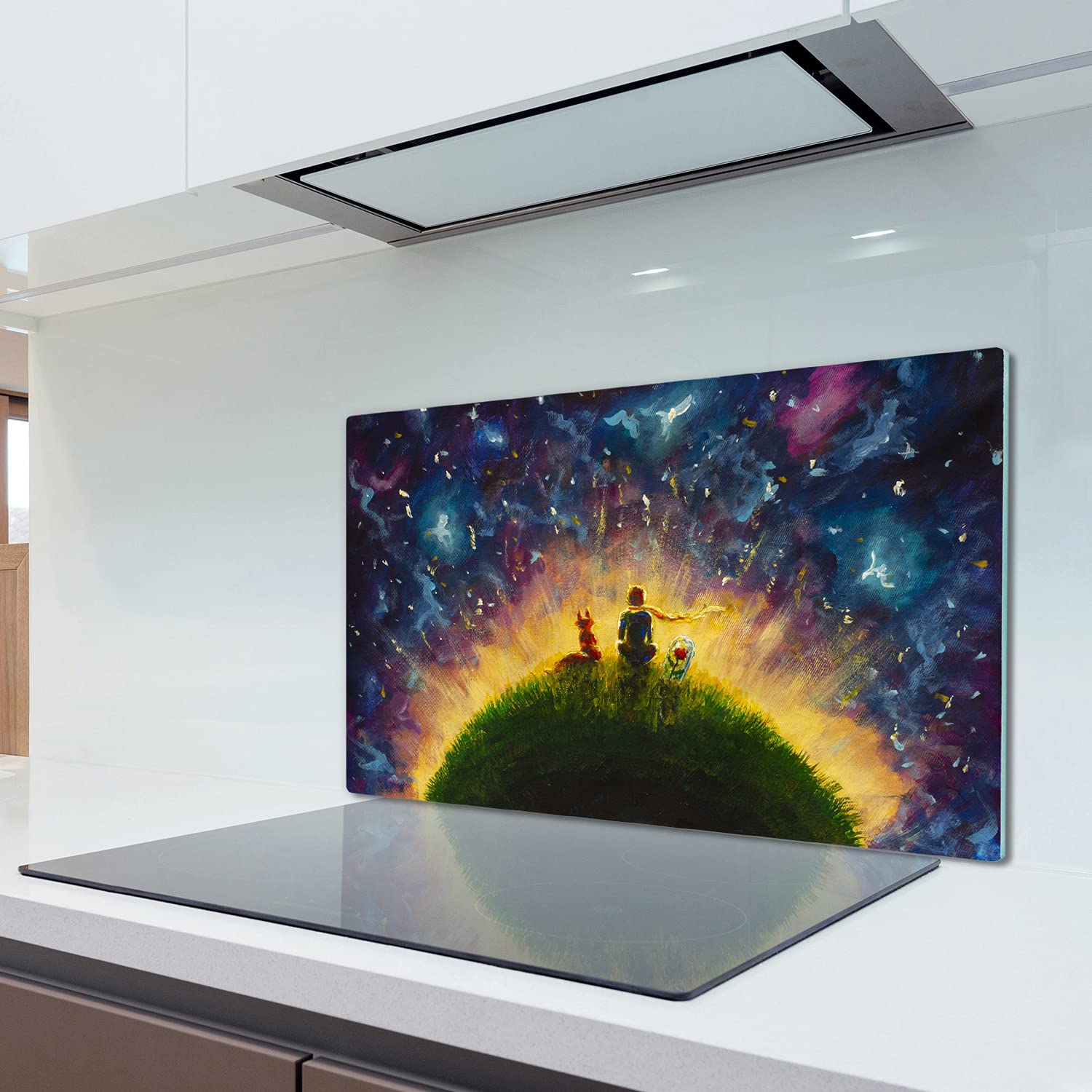 Coloray Planche à Découper 80x52cm Verre De Sécurité Avec Une Image Impression Protection Plaque Verre Trempé Tapis De Découpe Induction Cuisson - Loup Forêt D'hiver