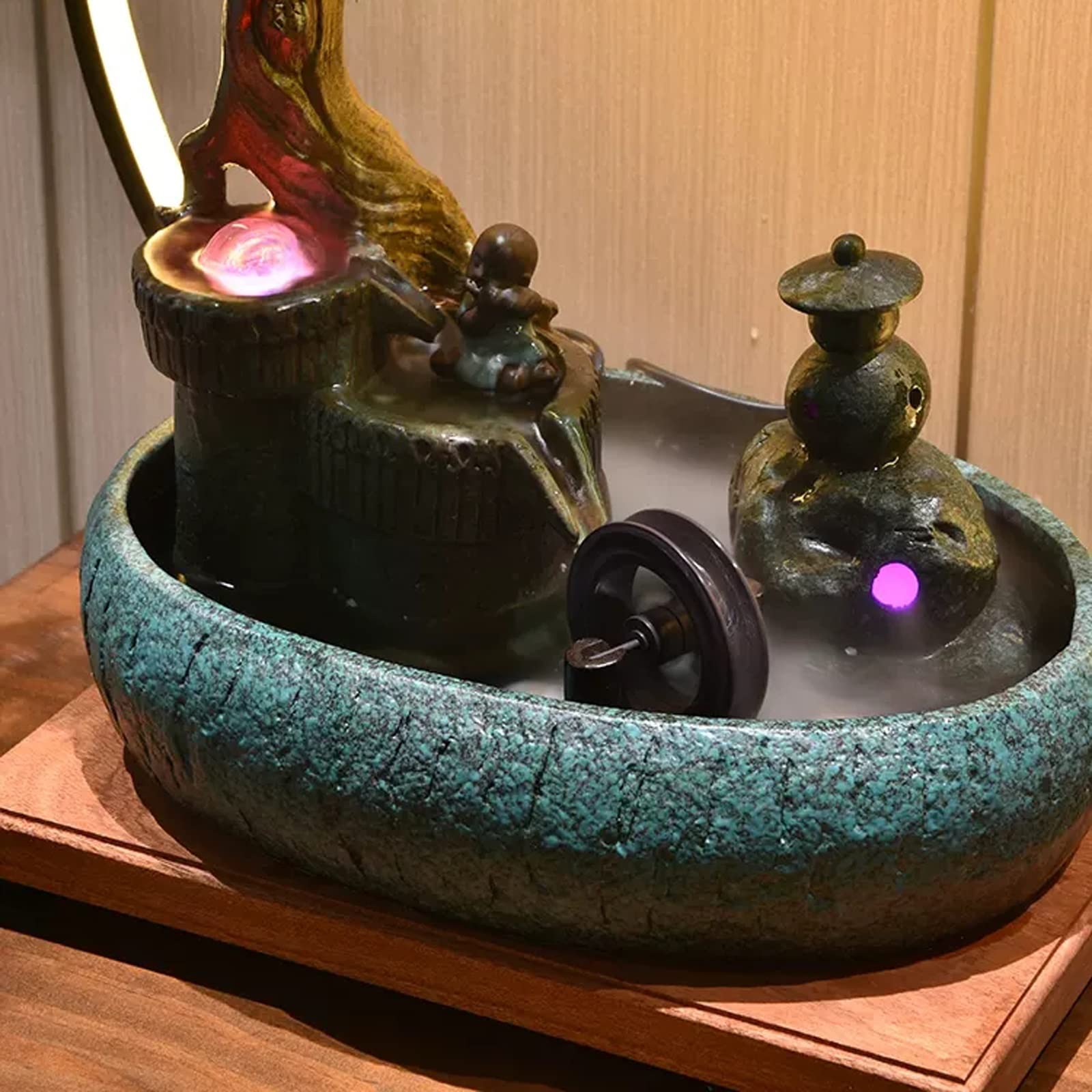 Decorazione per la Meditazione, Fontana da Tavolo in Ceramica, Design Artificiale con Bonsai, Fontana, Cascata, Ornamenti da Tavolo per la casa, Soggiorno, Ufficio, Decorazione PE