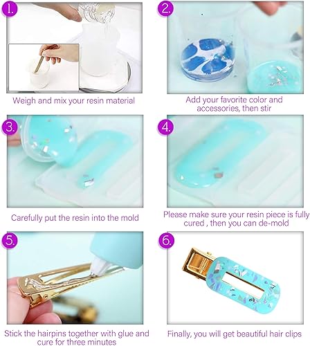 Miniatura 5 de LotFancy Molde de resina epoxi para pinzas para el cabello, con 16 horquillas de metal dorado, moldes de silicona en forma de flor pequeña y corazón