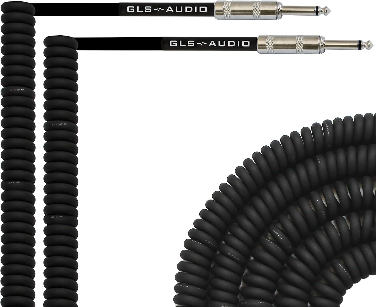 GLS Audio 20 Foot Curly Guitar Instrument Cable - Straight 1/4 Inch TS to Straight 1/4 Inch TS 20 FT Cord 20 Feet Phono 20' 6.3mm - Single