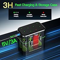 Vista 3 de Kratax 3700mWh AA Rechargeable Lithium Batteries with Charger, 8 Pack high Capacity Double A li-ion Batteries 1.5v, Long Lasting, Charging Storage