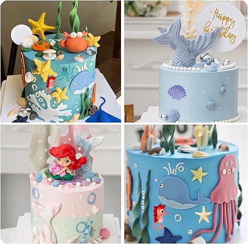 Vista 13 de Molde de silicona para fondant con temática marina, concha, concha, algas marinas, ballena asesina, tiburón, ballena, para decoración de pasteles