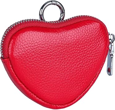 Sanfly Coin Purse Pu Pattern Zipper Coin Purse Heart Shaped Wallet with Keychain Wrist Bag Portable Mini Change Wallet for Women