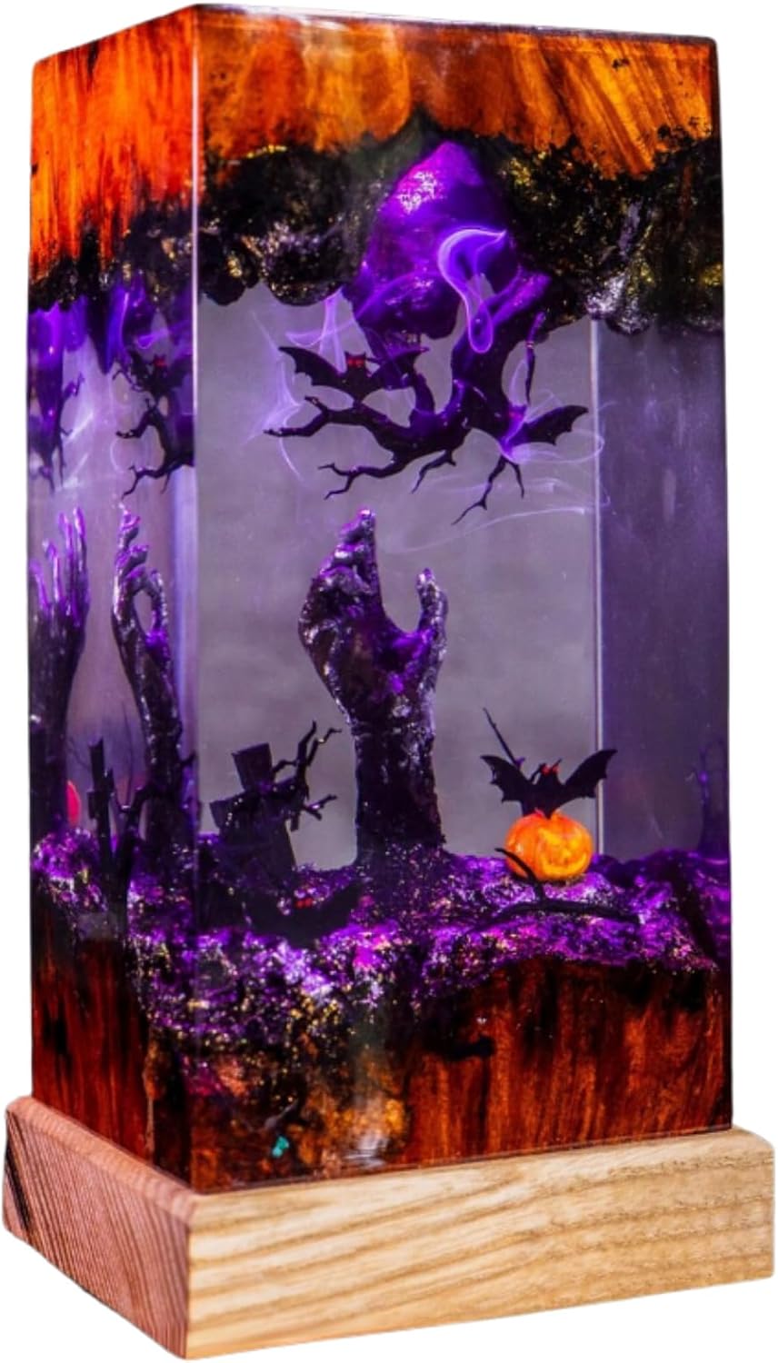 Halloween Pumpkin Night Light, Spooky Hand, Bats & Pumpkin Home Decor Light, Halloween Witch Pumpkin Lamp, Unique Lighting, Halloween light for Decor, Custom Lamp (5x2.2 inch)