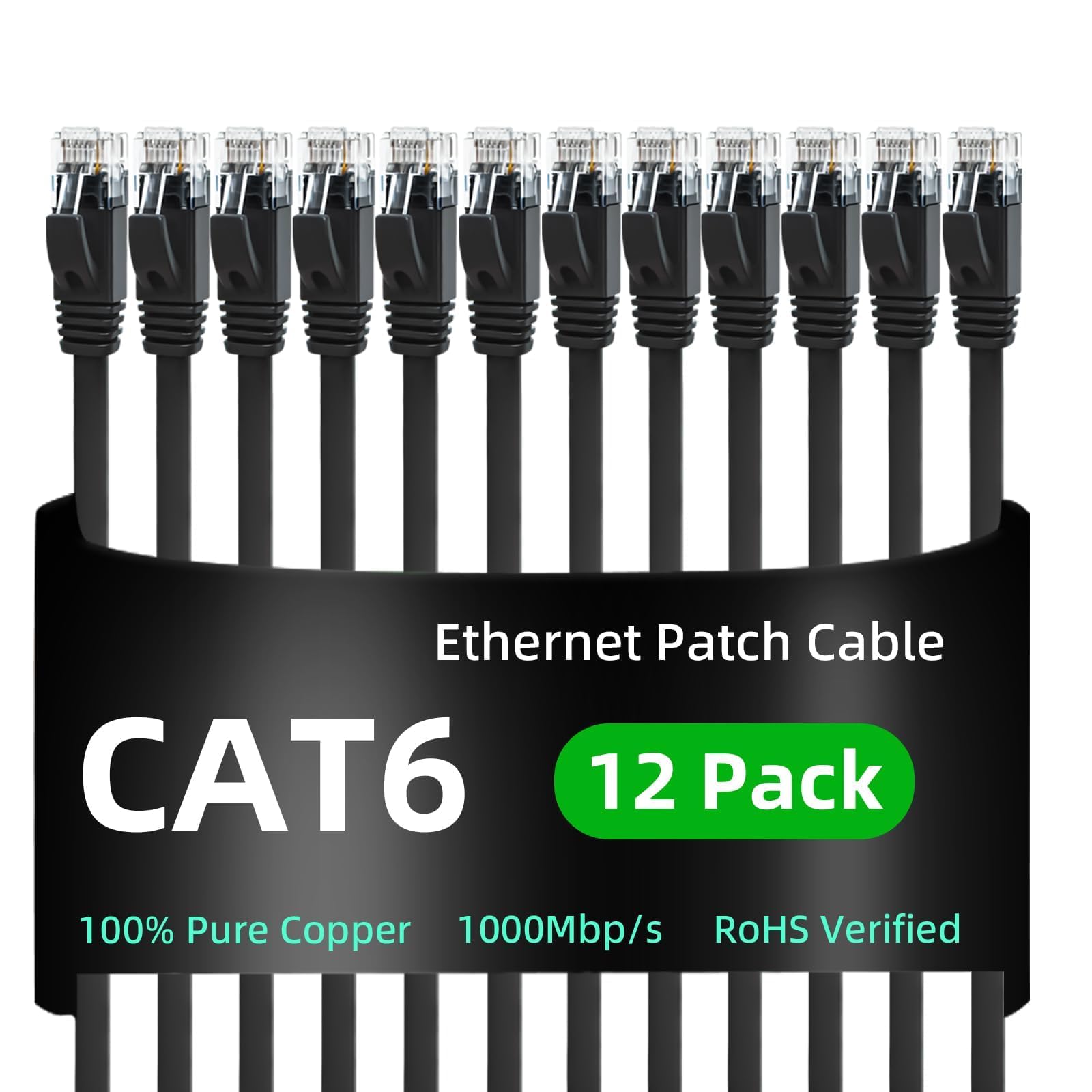 Yauhody CAT6 Ethernet Cable 1m 6-Pack Black, High Speed Solid Flat CAT 6 Gigabit Internet LAN Network Patch Cable, Bare Copper Snagless RJ45 Connector for Modem, Router, Computer (1m 6Pack, Black)