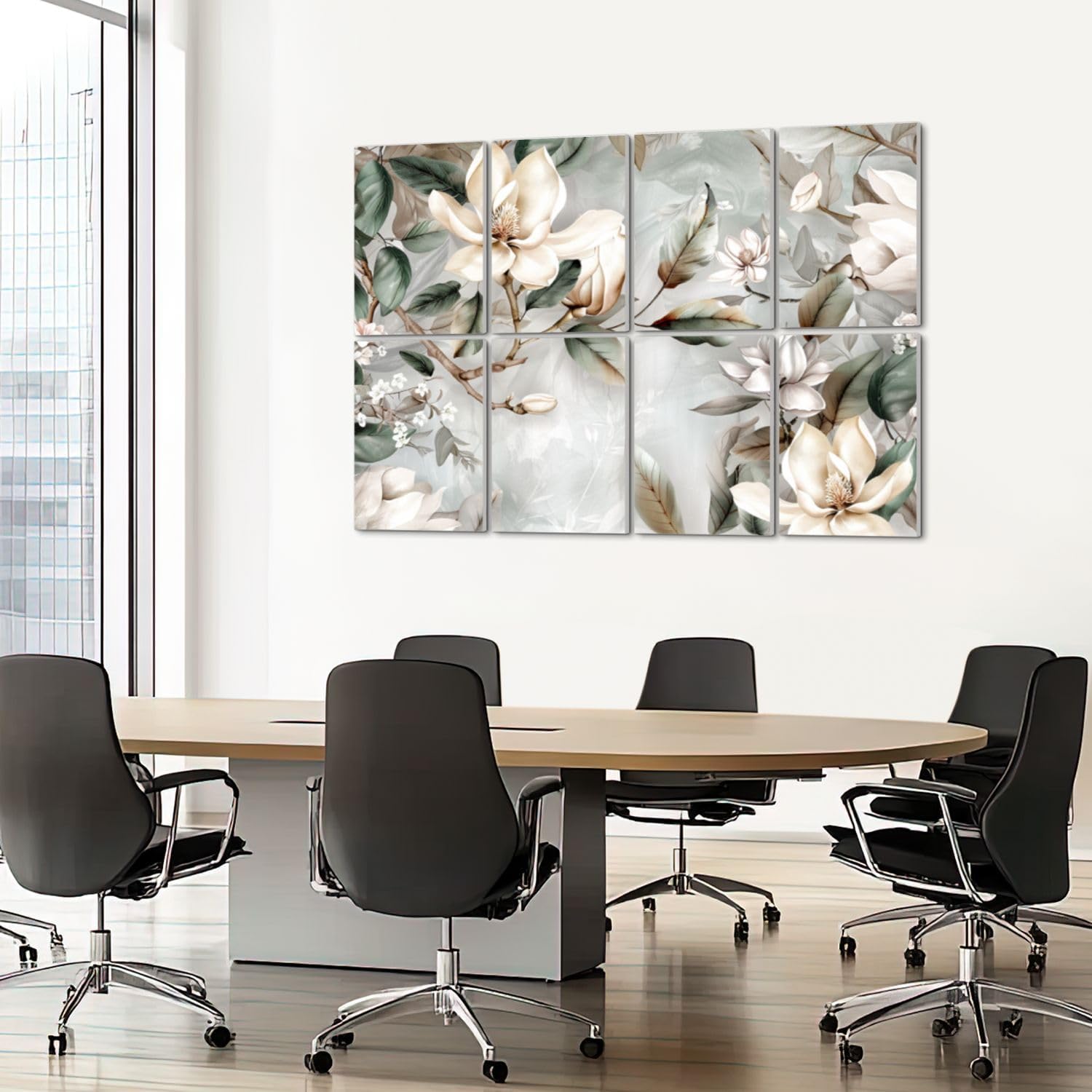8 Pack Art Acoustic Panels Sound Absorbing Golden Magnolia Flower Vintage Floral Flowers Birds Leaves Trees Decorative Soundproof Wall Panels Self Adhesive for Recording Studios Office 48"x32"