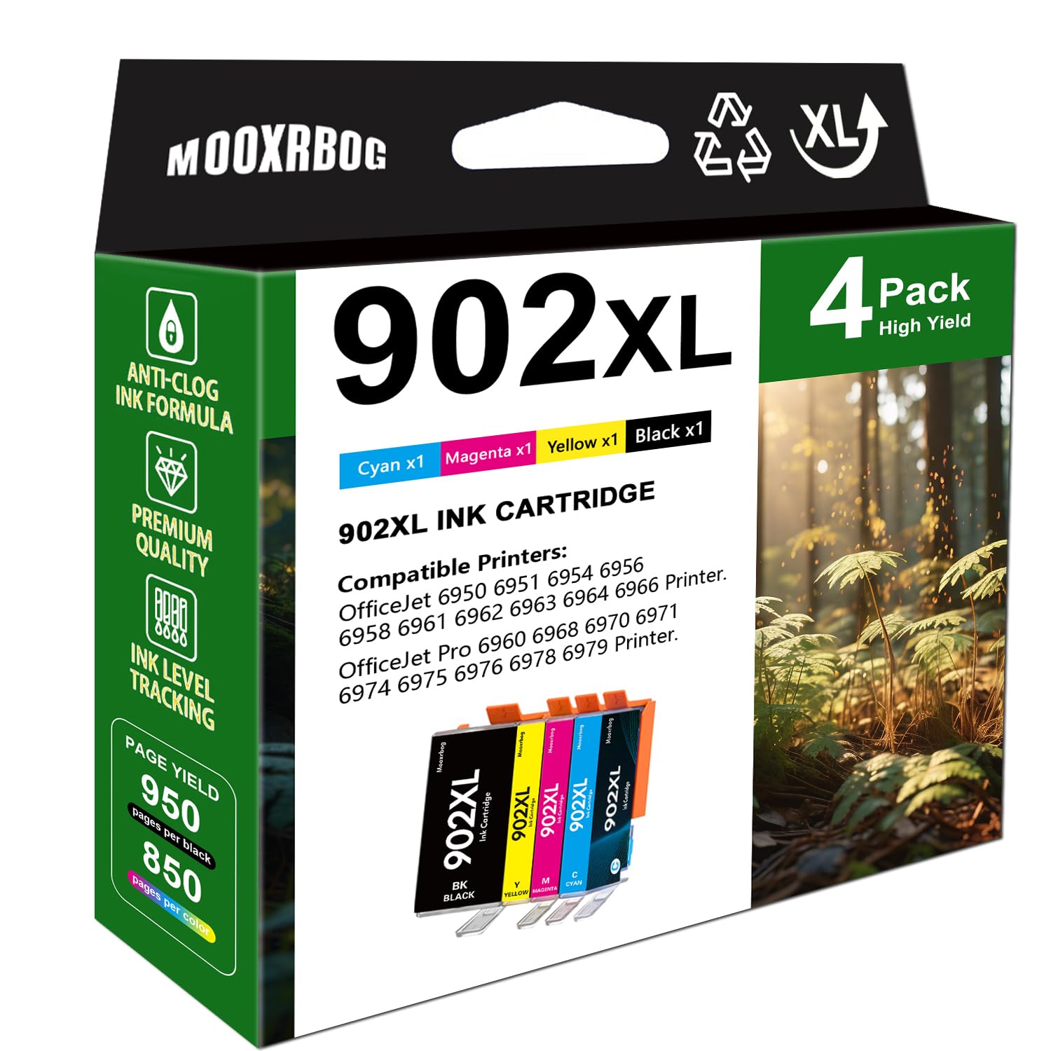 Mooxrbog 902XL Ink Cartridges Combo Pack Replacement for HP Officelet 6954 6958 6962 Officelet Pro 6968 6975 6978 Printers Black Cyan Magenta Yellow
