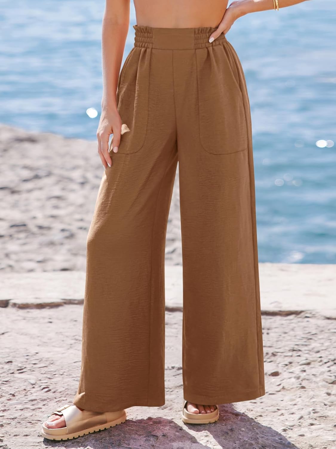 NIMIN Women Wide Leg Palazzo Pants High Waisted Casual Lounge Pants 2026 Summer Beach Vacation Outfits with Pockets - Image 2