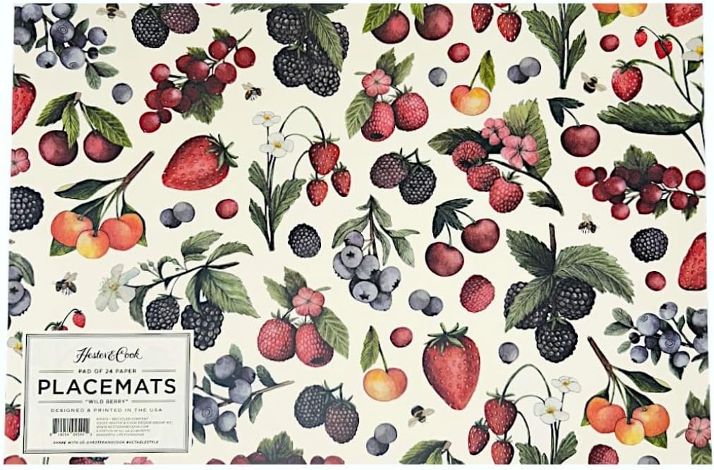 Wild Berry Placemats for Dining Table - Disposable Square Place Mats for Parties - 18 Sheets Per Pad American Made
