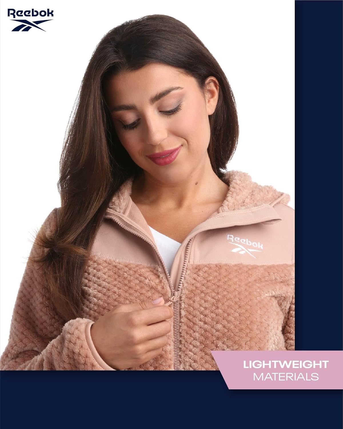 Reebok Womens Fleece Jacket - Super Soft Snow Fleece Hooded Zip Up Jacket - Cozy Softshell Outdoor Winter Jackets for Women