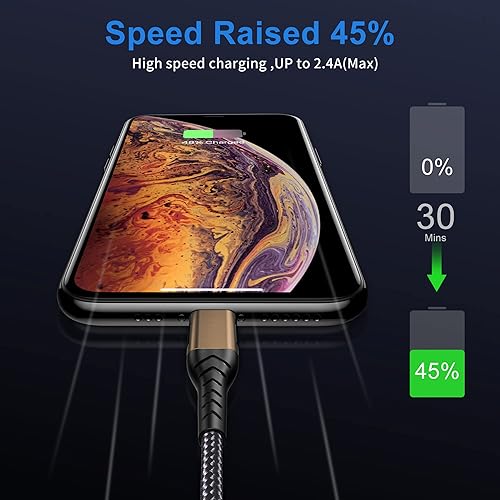 Miniatura 2 de Cargador de iPhone Durcord, Certificado MFi Paquete de 3 cables USB A de 6 pies para cable de carga largo, cable de carga rápida de iPhone