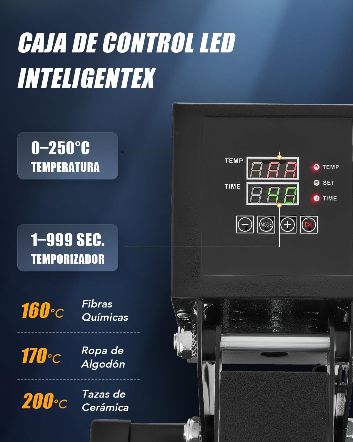 Digital control panel with temperature and timer settings