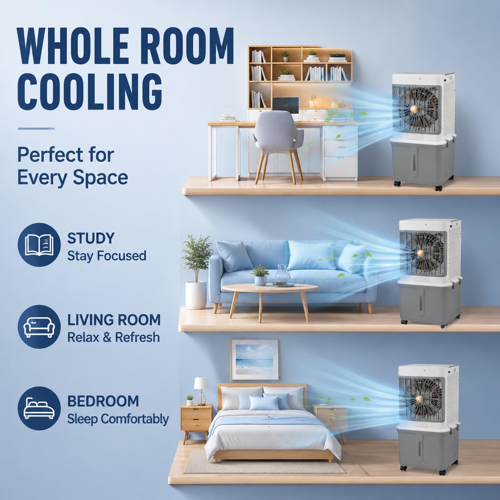 Aria Condizionata Portatile Serbatoio Dell'acqua Da 35L, Raffrescatore | Raffreddamento Rapido in 3 Minuti, Telecomando, per Soggiorno, Camera da Letto e Studio 38×34×85cm, 110-220V(Gray)