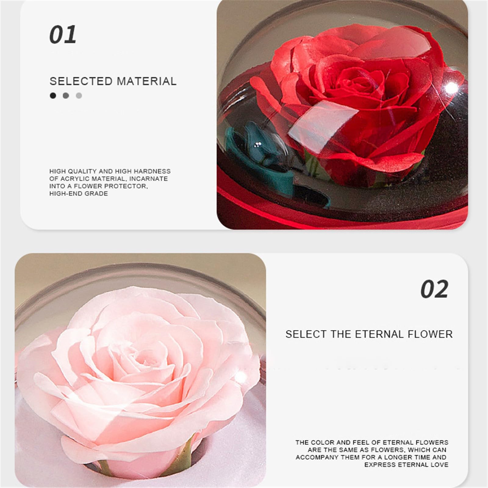 Rosa eterna in scatola sferica a doppia apertura, elegante regalo per festa della mamma, San Valentino, regalo di compleanno per mamma o fidanzata
