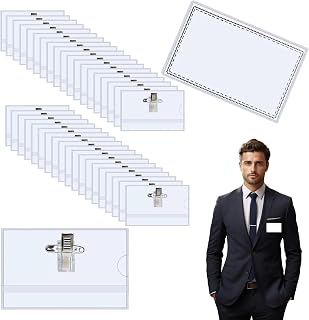 Namensschilder für Kleidung, 40 Stück Kunststoff Namensschild Ausweishalter, PVC Transparent Ausweishülle mit Leere Karte für Schule Unternehmen Konferenzen Business(90x56 mm)